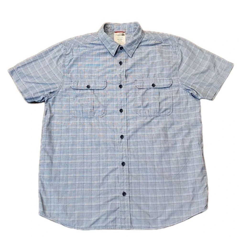 The North Face, Men's, Blue Plaid, Short Sleeve, Button Up Shirt, Size XL